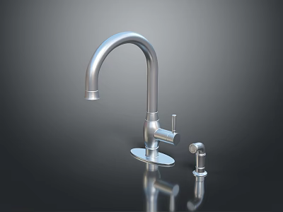 Modern Stainless Steel Kitchen Faucet With Side Handle And Reflection Surface 3d model