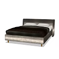 Modern Velvet Upholstered Double Bed With Dark Brown Headboard And Gold Legs