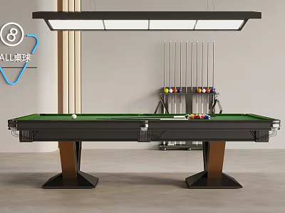 Modern Billiard Room Interior With Green Felt Table Black Frame Cue Rack And Hanging Lights 3d model