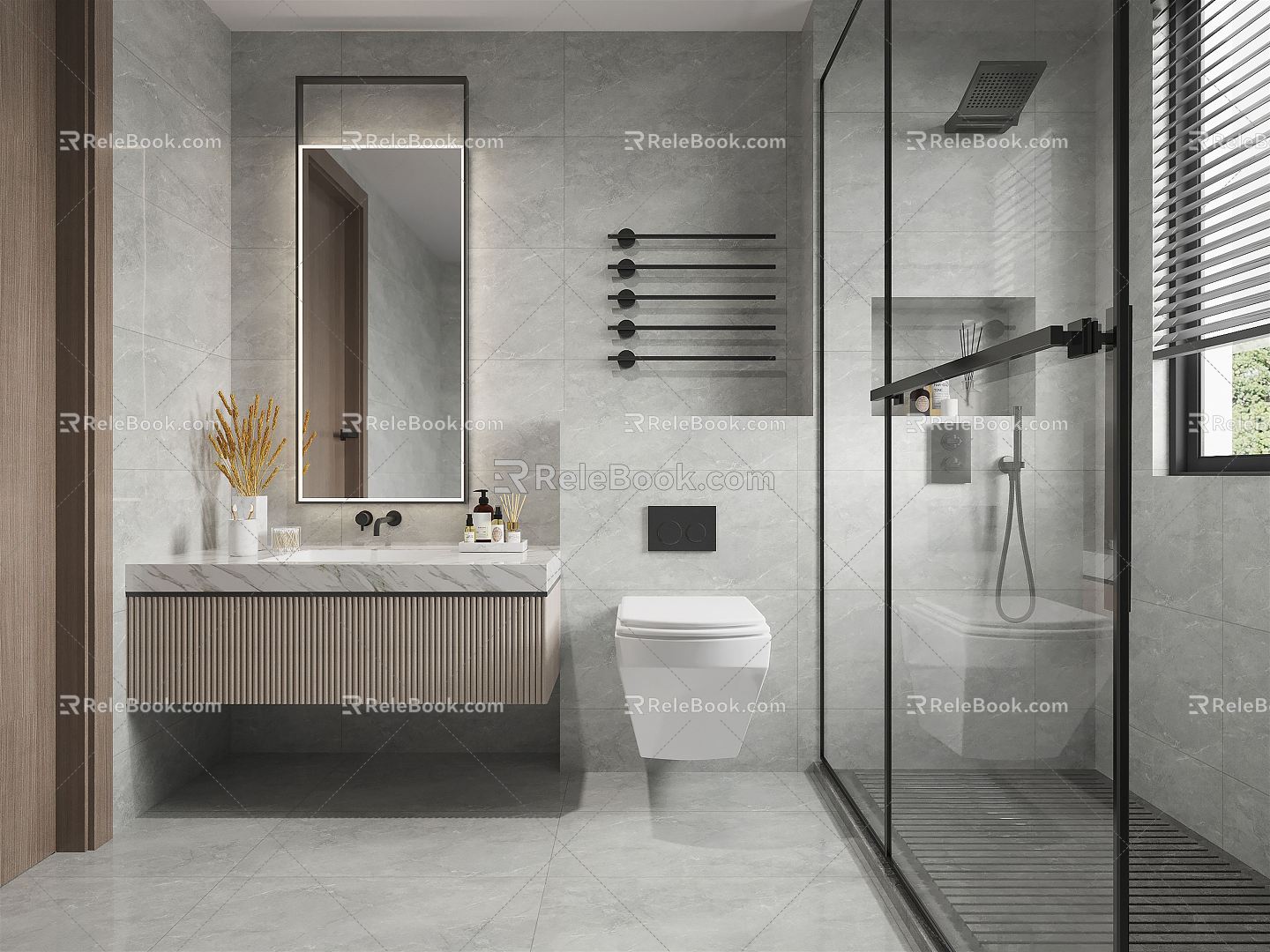 Modern Toilet Bathroom Cabinet Toilet Bathtub Shower 3d model