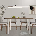 Cream style solid wood dining table and chair 3d model
