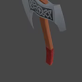 Traditional Ornate Axe With Silver Head Decorative Patterns Wooden Handle And Red Grip