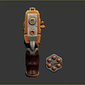 Orange And White Sci Fi Mechanical Pistol With Exposed Components And Bullets