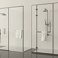 Modern Shower Head in Glass Enclosure with Towel Rack and White Towel