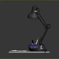 Wooden Desk Setup With Black Desk Lamp Pen Holder Blank Paper Pencil And Sharpener