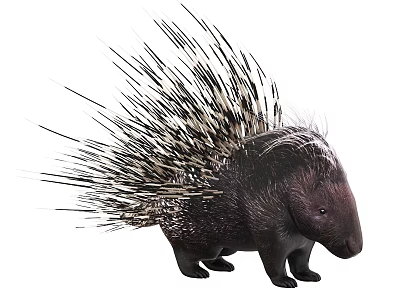 Dark Porcupine With Sharp Spiky Quills Standing On White Background 3d model