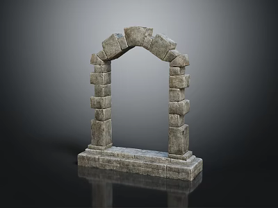 Classic Gray Stone Arch Structure Built With Stacked Blocks And Pedestal 3d model