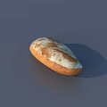 Freshly Baked Golden Brown Bread With White Powdered Surface On Gray Background In Soft Light