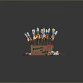 Fourth of July Decorative Items With Colorful Rocket Shaped Designs In Wooden Box