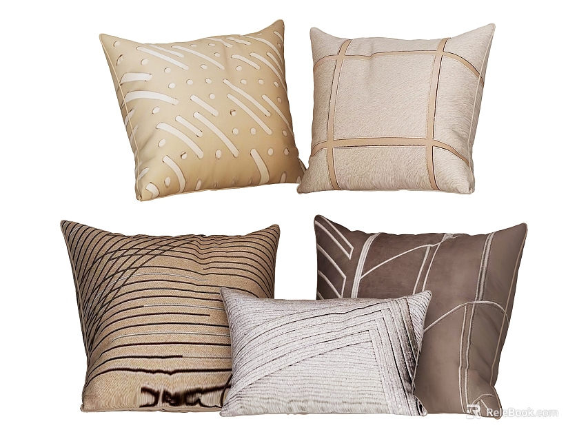 Modern Decorative Pillows For Home Decor With Neutral Tones Striped Geometric And Leaf Patterns 3d model 