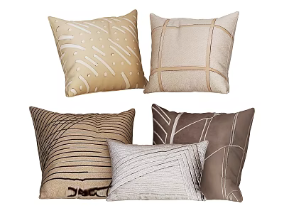 Modern Decorative Pillows For Home Decor With Neutral Tones Striped Geometric And Leaf Patterns 3d model