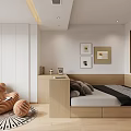 Modern Tatami Bedroom Interior Design With Bed Storage Cabinets Armchair And Decorative Rug
