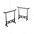 Two Traditional Wooden Coat Racks With Dark Carved Structure And Classic Design