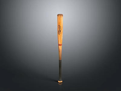 Wooden Baseball Bat With Engraved Design Red Ring Accent And Black Handle Sports Equipment 3d model