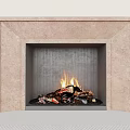 Elegant Modern Fireplace Interior With Textured Marble Surround And Burning Wood Logs