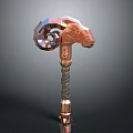 Ornate Ram Head Hammer Weapon With Spiral Metal Handle And Copper Finish
