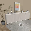 Modern Sideboard with Artwork Decorative Items Potted Plant and Striped Rug in Living Room 3d model