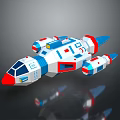 3D Cartoon Style Spaceship Model With White Blue Red Design And Engines