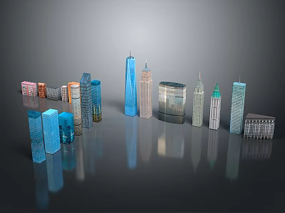Modern Urban Architectural Complex With High Rise Skyscrapers Diverse Heights And Glass Facades 3d model
