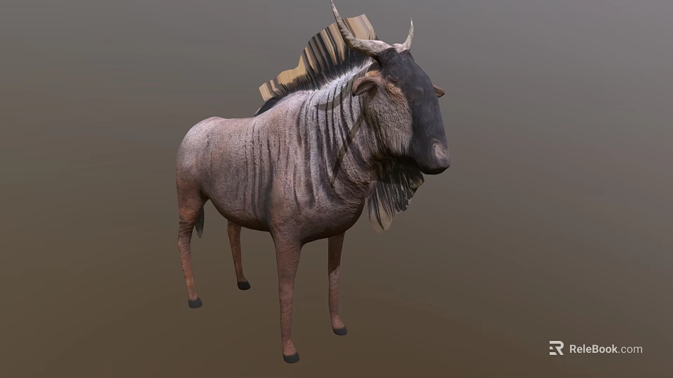 Realistic Wildebeest With Curved Horns Shaggy Mane And Textured Body 3d model 