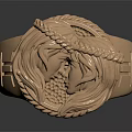 Copper Ring With Engraved Two Faces Braided Pattern And Side Letter H Design 3d model