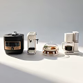 Modern Black And White Kitchen Appliances With Rice Cooker Coffee Maker And Food Container