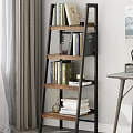 Modern Ladder Design Bookcase With Metal Frame Wooden Shelves And Decorative Books