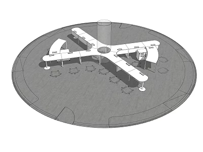 Modern Office Desk Arrangement With Circular Layout Central Column And Chairs Around 3d model