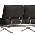 Modern Black Sectional Sofa Set With Metal Frame And Gray Cushions 3d model
