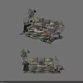 Modern Sofa And Coffee Table Set With Soft Fabric Pillows Area Rug And Side Table 3d model