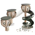 Kids Playground Equipment With Spiral Slide Climbing Net Wooden Cabins And Ball Pit