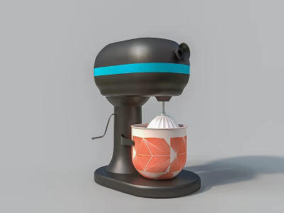 Stylish Black Kitchen Mixer With Blue Stripe And Geometric Pattern Mixing Bowl 3d model
