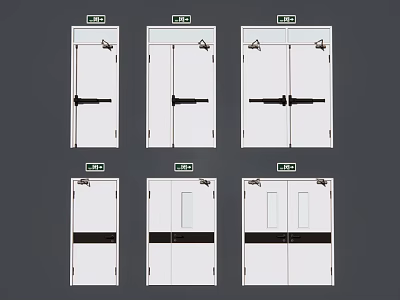 Various Exit Door Designs Including Single Double With Glass Panels And Exit Signs 3d model