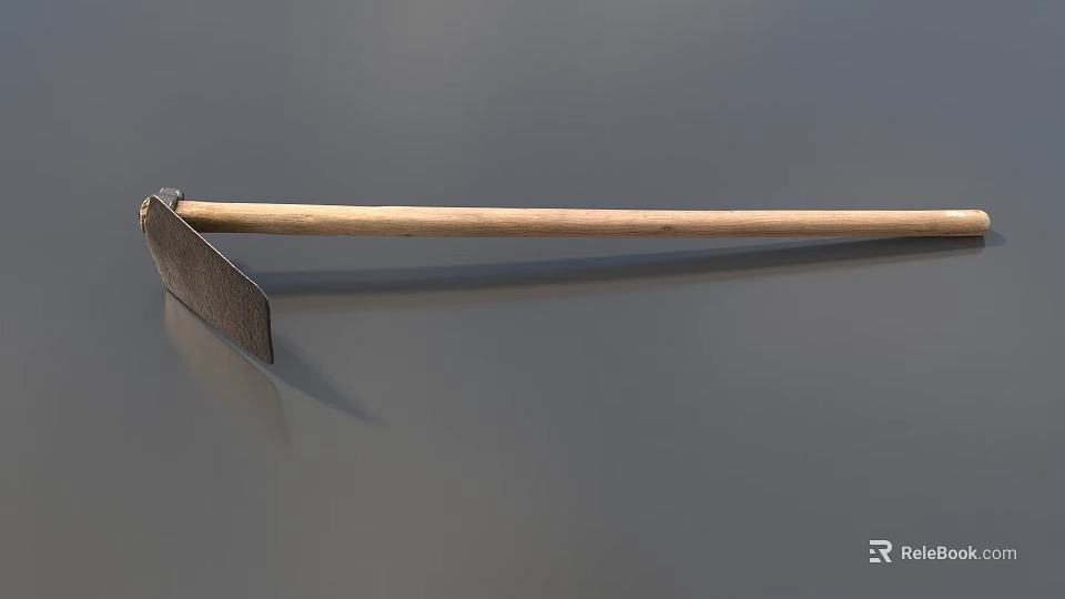 Traditional Agricultural Equipment with Wooden Handle and Metal Blade for Farming 3d model 