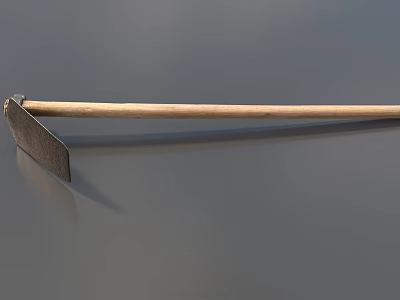 Traditional Agricultural Equipment with Wooden Handle and Metal Blade for Farming 3d model
