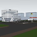 Modern Office Building Featuring White Exterior Sleek Lines And Surrounding Greenery