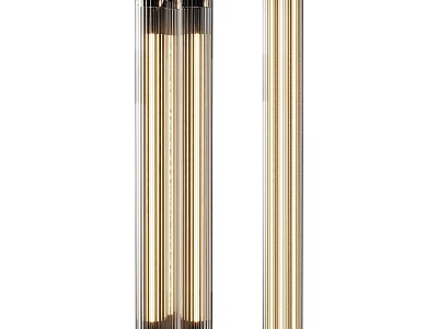 Modern Brass Chandelier Featuring Vertical Glass Tubes and Warm Lighting Design 3d model