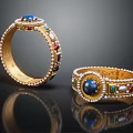 Elegant Gold Bracelets Adorned With Sapphire Emerald Ruby Gemstones And Pearls 3d model