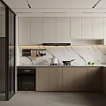 Sleek Modern Kitchen Interior With Marble Countertop Wooden Cabinetry And Built-in Appliances