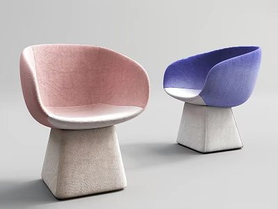 Pink And Blue Curved Back Upholstered Single Chair With Geometric Pedestal Base 3d model