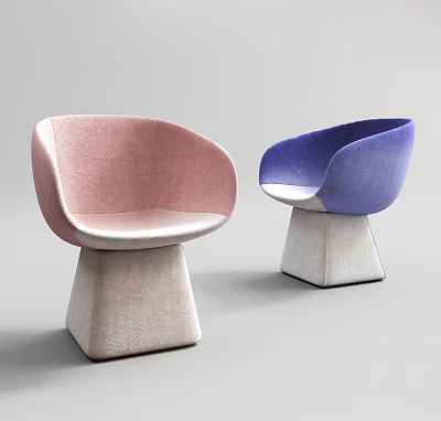 Pink And Blue Curved Back Upholstered Single Chair With Geometric Pedestal Base 3d model