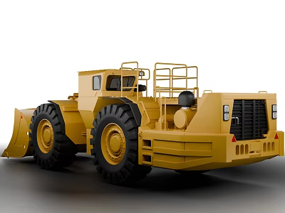 Large Yellow Mining Utility Vehicle With Giant Tires Loader Bucket And Metal Rails Cab 3d model