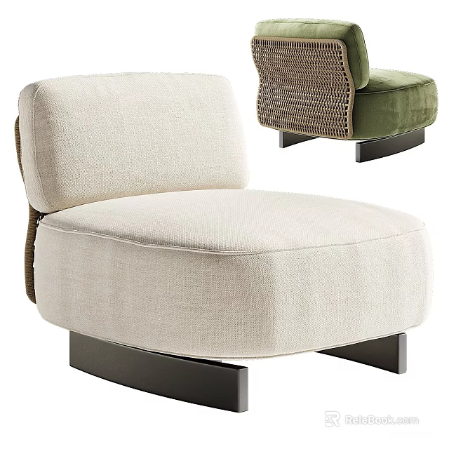 Modern Beige Fabric Single Sofa With Metal Base And Comfortable Backrest 3d model