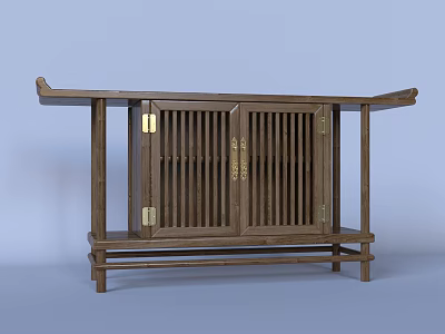 Wooden Entryway Cabinet Sideboard with Slatted Doors and Golden Handles in Traditional Style 3d model