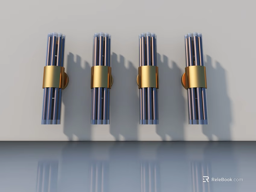 Modern Swing Door Hardware With Gold Decorative Rings And Blue Body Design 3d model 
