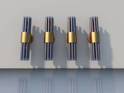 Modern Swing Door Hardware With Gold Decorative Rings And Blue Body Design 3d model
