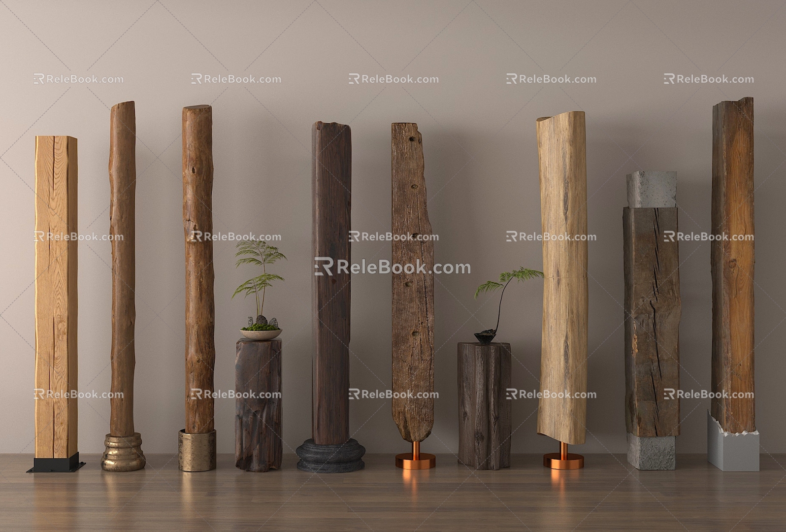 Quiet Column Column Old Wooden Column Boards Flower Pot Column 3d model