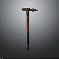 Red And Blue Rusted Metal Crowbar Hardware Tool With Long Handle For Construction Work 3d model