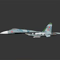 Military Fighter Jet Blue Green Camouflage Sleek Design with Mounted Missiles on Dark Reflective Background