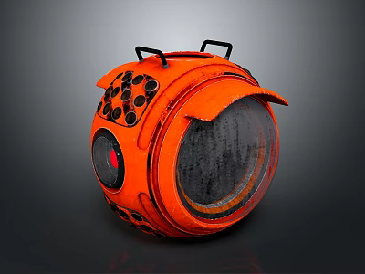 Orange Spherical Device with Black Handles Black Dot Patterns Transparent Window and Futuristic Mechanical Design 3d model
